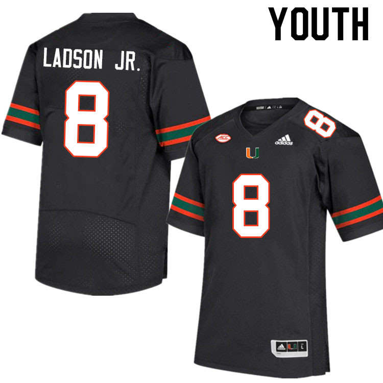 Youth #8 Frank Ladson Jr. Miami Hurricanes College Football Jerseys Sale-Black - Click Image to Close